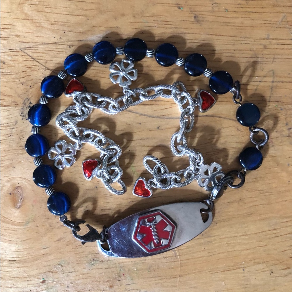 Silver and Blue Medical Alert Bracelet